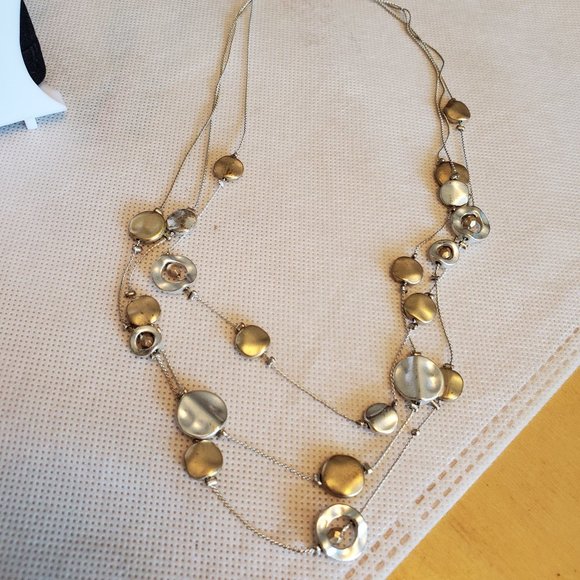 16" NY Layered Silver and Gold Tone Disc Necklace - Picture 2 of 4